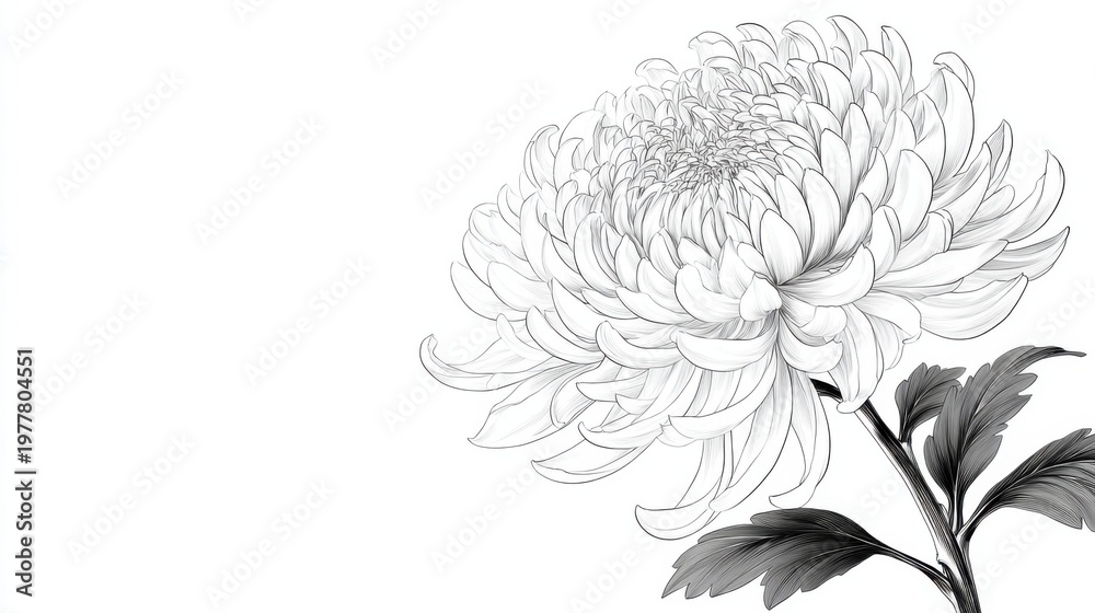Fototapeta premium Detailed Black and White Illustration of a Chrysanthemum Flower