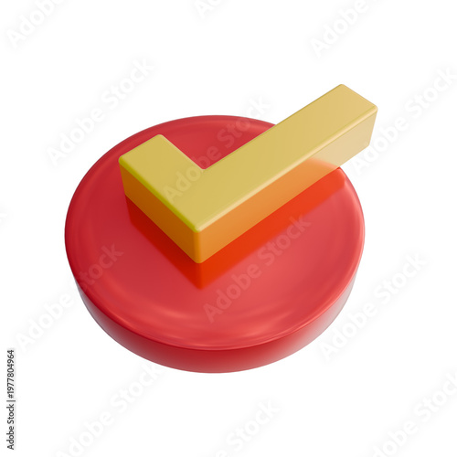 A 3D illustration of a golden checkmark resting on a glossy red circular base. This icon signifies a positive or completed action.