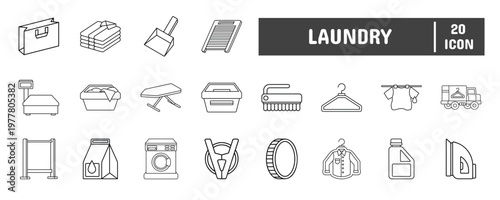 20 Laundry Line Icon Illustration Set