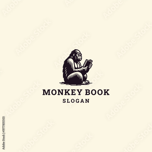 Monkey book logo icon design template vector illustration