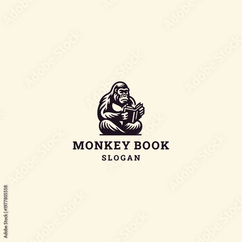 Monkey book logo icon design template vector illustration