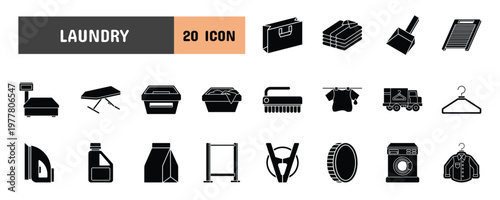 20 Laundry Glyph Icon Illustration Set