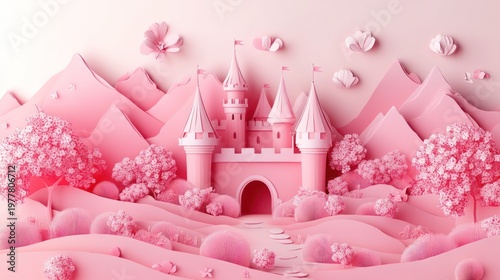 Enchanting Pink Castle Landscape.