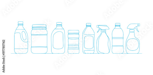 Assorted vector icons of plastic and PET bottles with varied shapes.