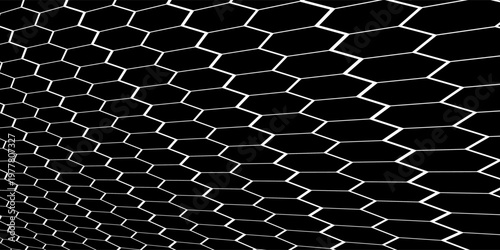 Black background. Dark hexagon carbon fiber texture. Navy blue honeycomb metal texture steel background. Web design template vector illustration EPS 10.