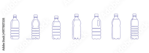 Bundle of plastic and PET bottle icons featuring diverse bottle silhouettes.