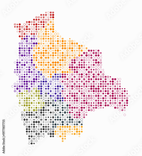 Bolivia, shape of the country build of colored cells. Digital style map of the Bolivia on white background. Small size circle blocks. Simple vector illustration.