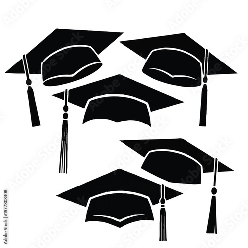 Graduation caps with tassels in black and white