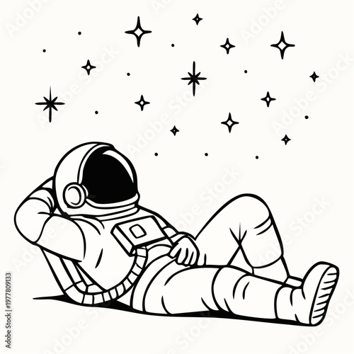 A minimalist vector illustration of an astronaut relaxing under the stars