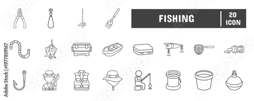 20 Fishing Line Icon Illustration Set