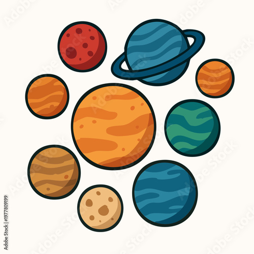 A colorful illustration of planets and celestial bodies in our solar system