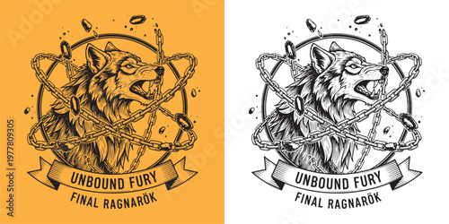 Furious Wolf Head Breaking Metal Chains Unbound Fury Ragnarok Design