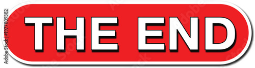 Red The End Sign Icon for Movie Finale Project Completion and Narrative Conclusion Isolated on White