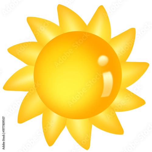 Bright yellow sun icon simple graphic symbol of summer and warmth on transparent background 