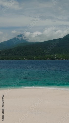 Wallpaper Mural Transparent ocean waves on white sandy coast. White Island. Camiguin, Philippines. Vertical video. Torontodigital.ca
