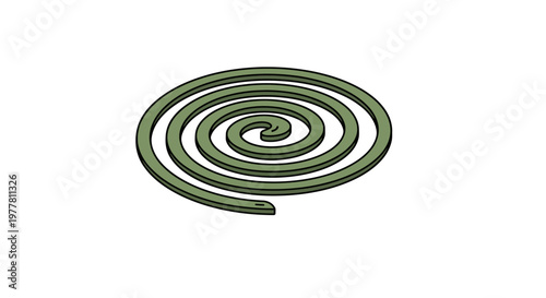 A minimalistic green spiral mosquito repellent coil on a white background