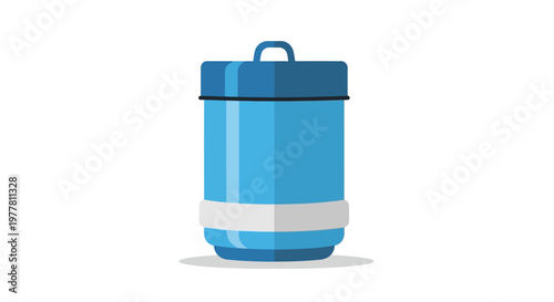 Blue cylindrical container with a lid and a white band, isolated on a white background, suitable for storage or utility purposes