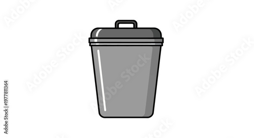 A simple, clean, and modern illustration of a gray garbage can with a lid, perfect for digital and print design projects