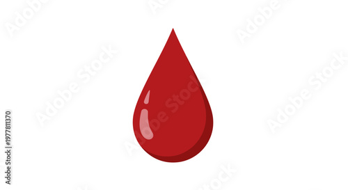 Vivid red blood drop illustration symbolizing vital liquid, medical care, health, life, and donation. A clean, essential graphic representation of human biology and emergency needs