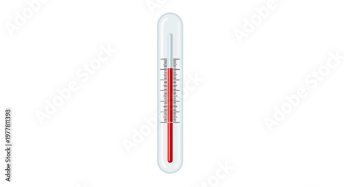 Simple glass thermometer illustration showing temperature measurement, an essential instrument for monitoring heat and cold in various environments and for various scientific or personal applications
