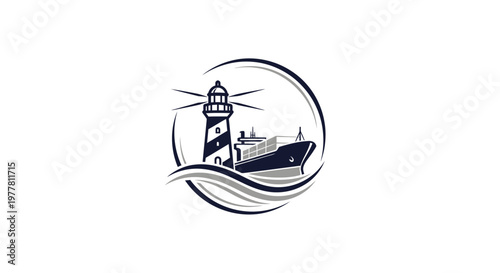 Maritime Guidance: Lighthouse and Cargo Ship at Sea