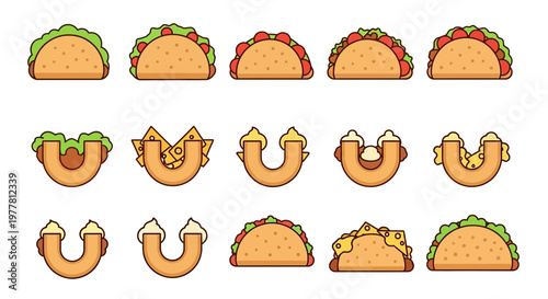 Assorted Tacos and Taco-Shaped Food Items Collection