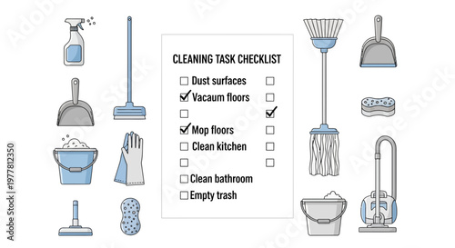 Cleaning Task Checklist with Supplies and Tools