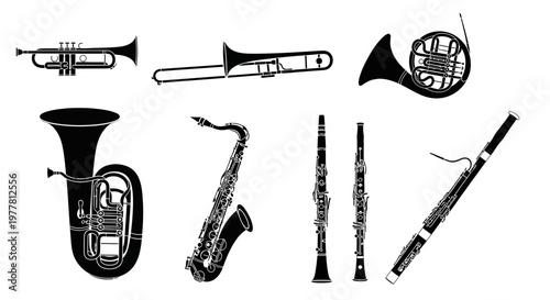 Orchestral Brass and Woodwind Instruments Silhouette Collection