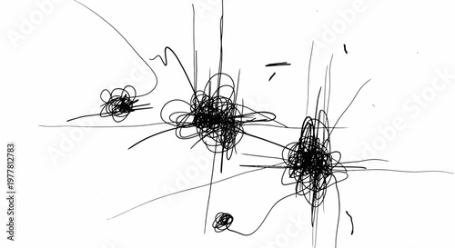 Abstract Black Ink Splatter and Lines on White Background