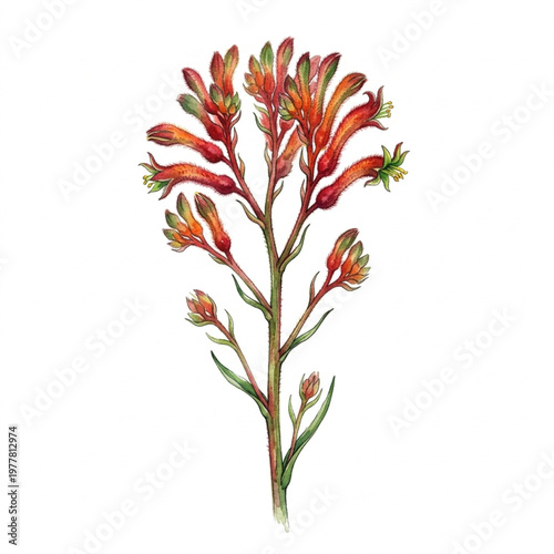 Kangaroo Paw watercolor hand drawing isolated in white background