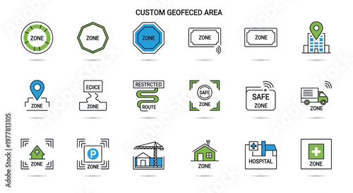 Custom Geofenced Area Icons: Zone, Location, Restriction, Safety, and Delivery