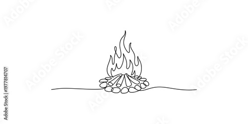 A campfire with stones and wood burning with flames on a plain background fire outdoor