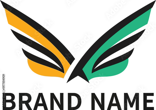 Abstract wings logo design with vibrant colors and dynamic lines, perfect for a modern brand identity.
