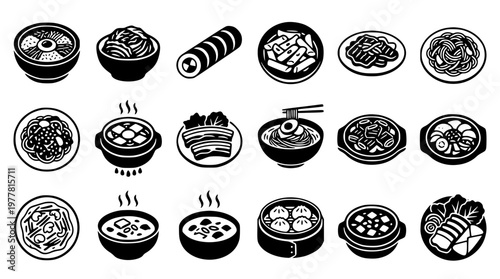 Various Asian food and dish vector graphic illustrations