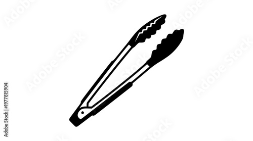 Black silhouette of kitchen tongs on white background