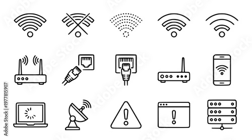Vector graphic illustration of various network and internet icons