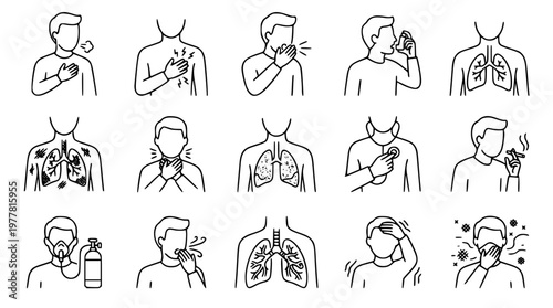 Vector graphic illustrations show people with respiratory health issues