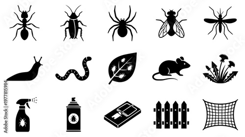 Vector graphic illustration of pest control icons and symbols