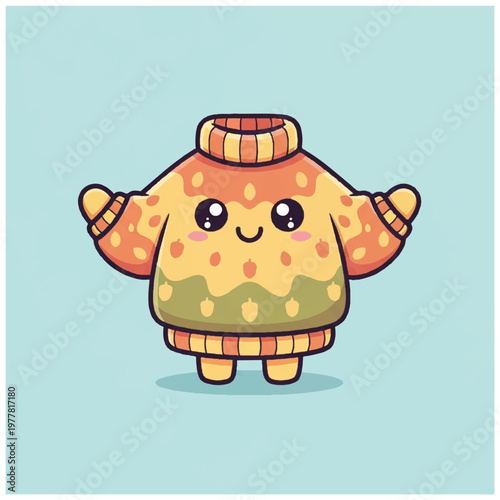 Cute Cartoon Cookie Character Wearing Sweater.