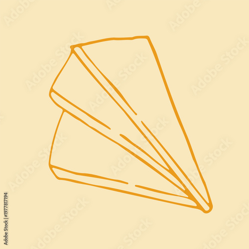 Hand drawn vector illustration of a pair of triangle cheese wedges stacked together. Simple doodle graphic of dairy product portions for breakfast or snack food concepts