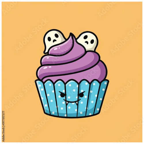 Purple Frosted Cupcake with Ghosts.