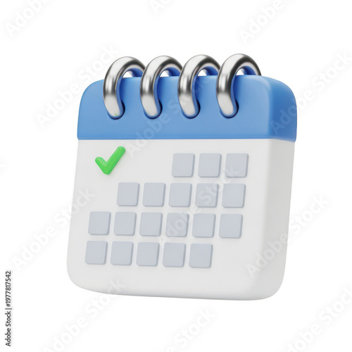 3D calendar icon with check mark and grid for dates calendar schedule planning appointment