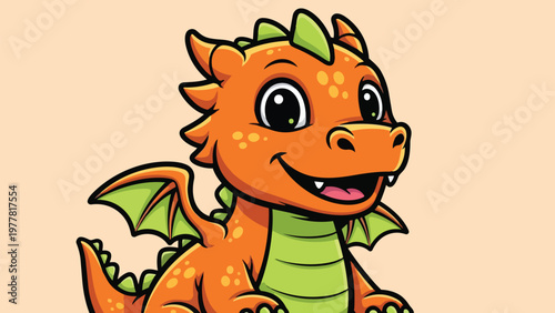 Adorable Orange Dragon Cartoon Character with Green Accents.