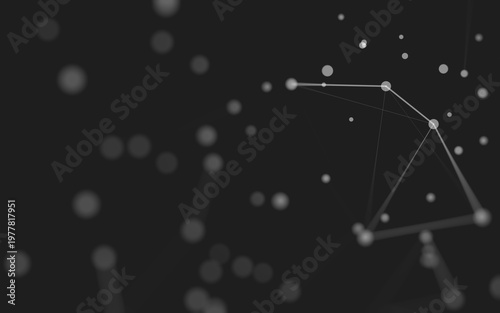 Abstract background. Molecules technology with polygonal shapes, connecting dots and lines. Connection structure. Big data visualization.
