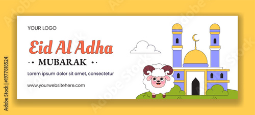 Flat Cartoon Hand Drawn Social Media Cover Happy Eid Al Adha Background