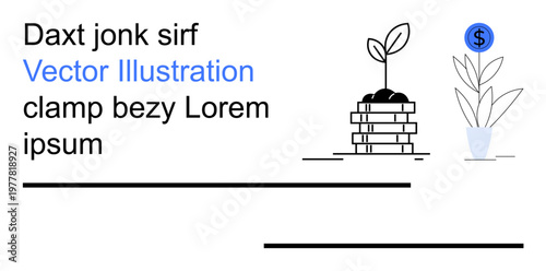 Financial growth, investments, economic stability, savings management, business strategy, wealth creation. A plant growing from stacked coins beside a money symbol. Financial growth and investments
