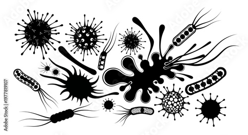 Microscopic Bacteria and Viruses Collection - Scientific Illustration