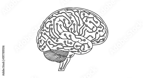 Digital Brain Circuit Board Technology Concept - AI, Innovation, Neural Network