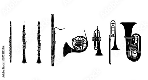 Orchestral Woodwind and Brass Instruments Silhouette Collection