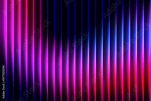 Abstract Dark Background with Neon Blue and Yellow Gradient through Vertical Glass Ripple Texture